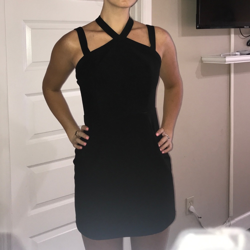 NBD X Naven black cocktail dress with cross neck